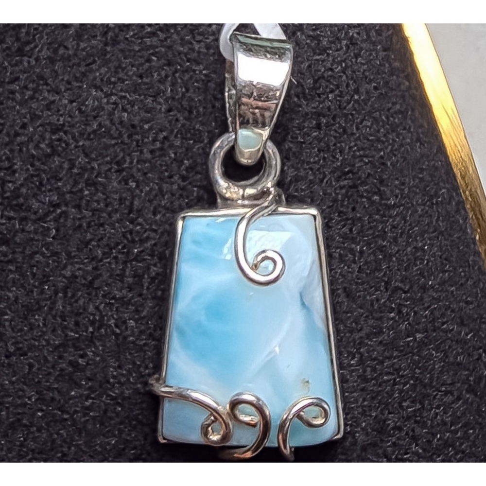 Sterling Silver 925 Blue Larimar Scrolled 1" Women's Necklace Pendant